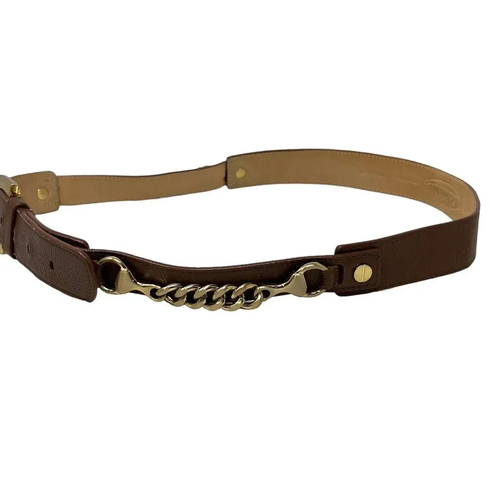 Talbots Brown Genuine Leather and Chain Link Post‎ Belt Size Large